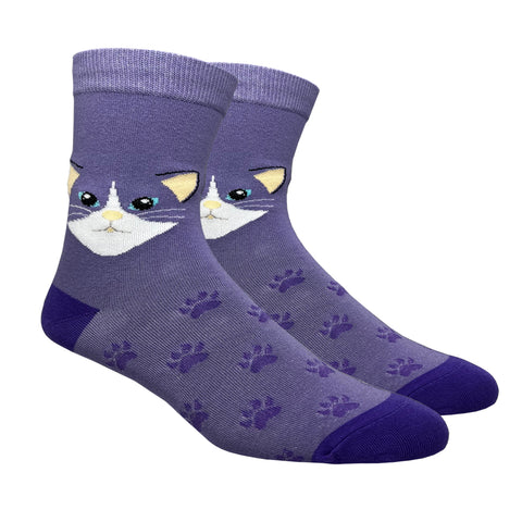 Women's Purple Cat Crew Socks