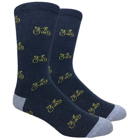 FineFit Black Label Novelty Socks - Heather Navy Blue Bicycles